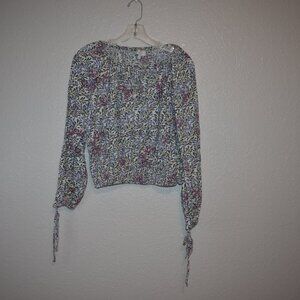 Lucky Brand Smocked Tie-Neck Peasant Top Size Medium